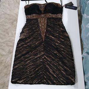 Sue Wong Nocturne Cockatiel Dress. Black color with stones. Size 6